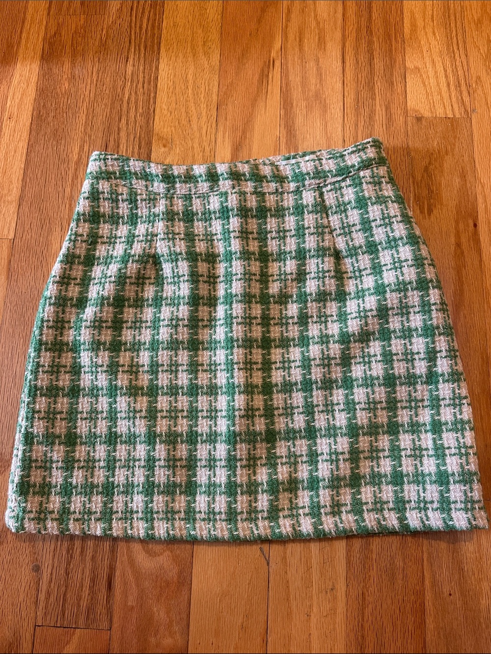 Green and Cream Tweed Mini Skirt